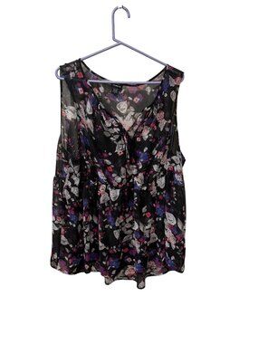 Torrid Black Floral Sleeveless Sheer Blouse With Front Tie Detail Plus Size 3X